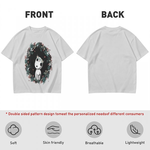Olive T-Shirt with Kodama Forest Spirit Floral Wreath Print