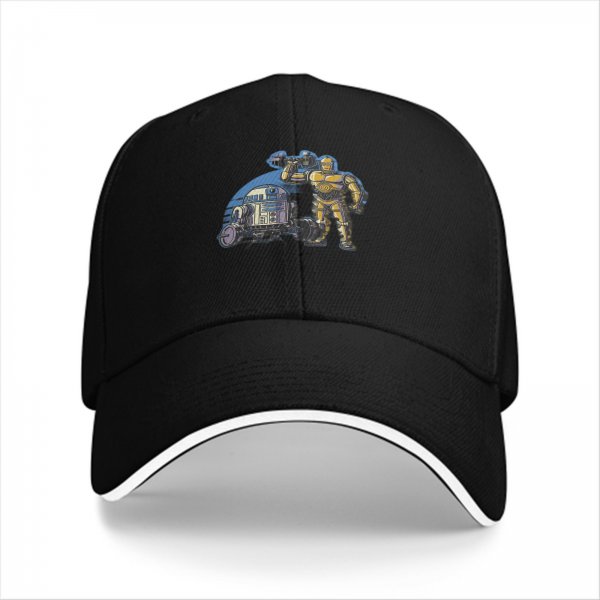 Black Baseball Cap with Star Wars R2-D2 and C-3PO Graphic