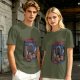 Olive t-shirt with 'I Have Trust Issues' chibi knight graphic