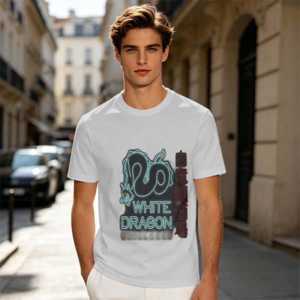Olive T-Shirt With Neon White Dragon Graphic Print