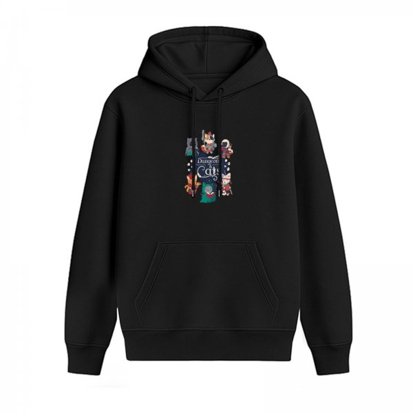 Black Hoodie With Dungeons & Cats Fantasy Art Print
