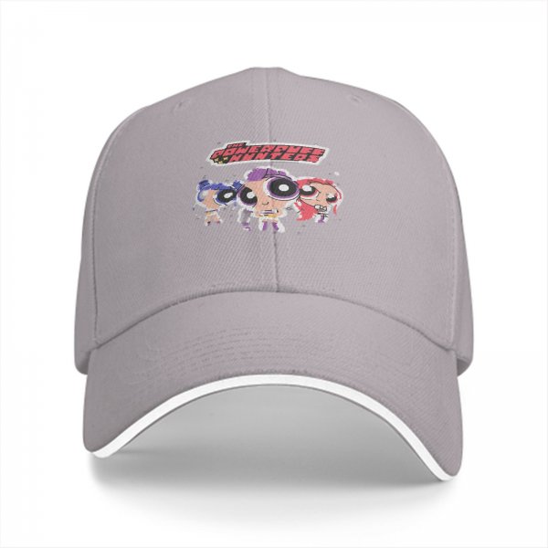 Black baseball cap with Powerpuff-style girl characters graphic