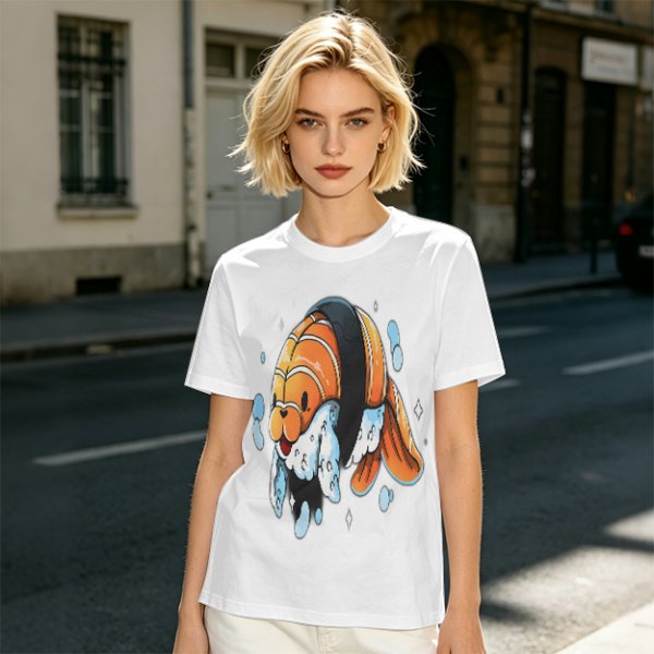Olive T-Shirt With Cute Clownfish Sushi Graphic Print