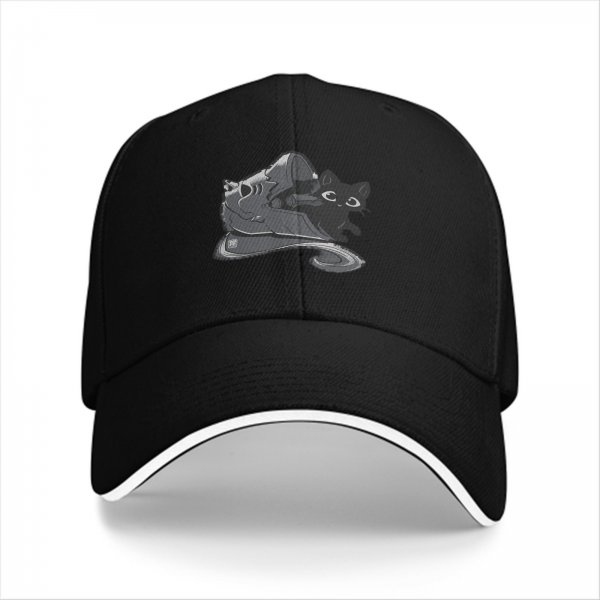 Black Baseball Cap with Black Cat and Wizard Hat Graphic