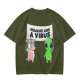 Olive T-shirt with Unicorn and Alien Holding 'Humans Are A Virus' Sign