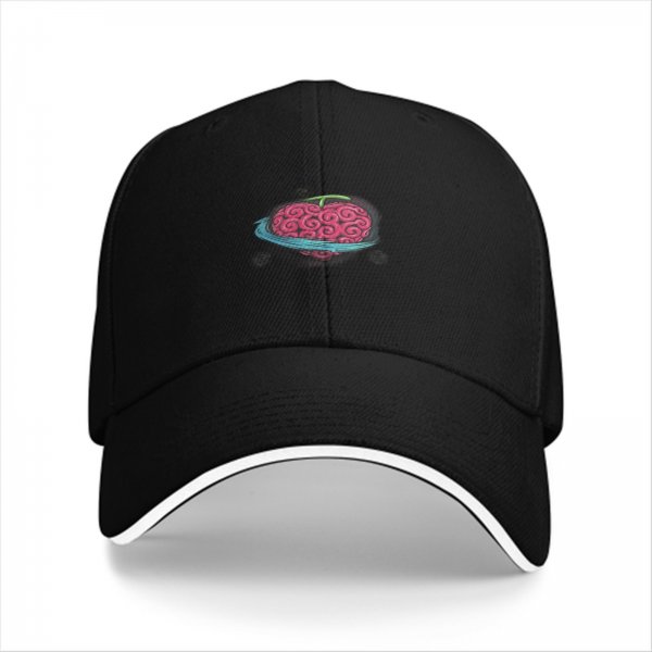 Black baseball cap with pink brain and blue ring graphic