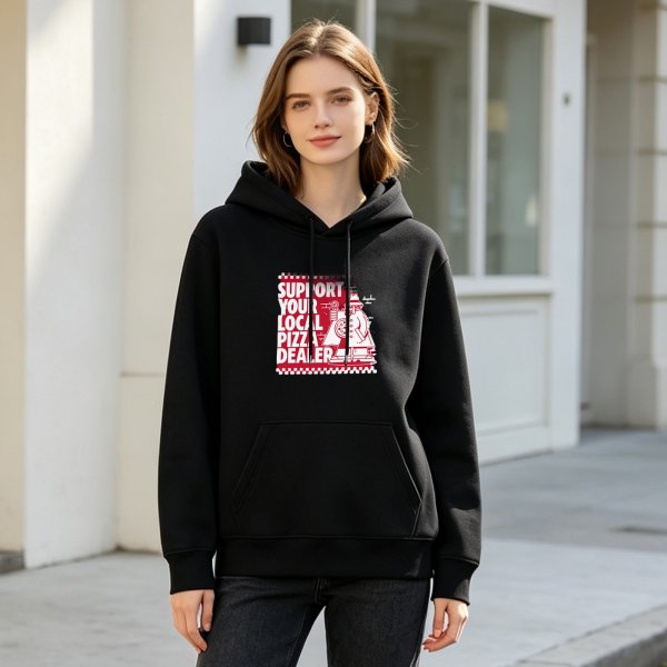 Support Your Local Pizza Dealer Graphic Black Hoodie