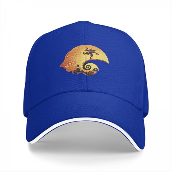 Black baseball cap with Halloween skull moon graphic design