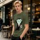Olive T-Shirt With Tired Vampire Holding Bat Mug Graphic