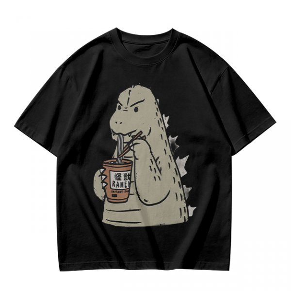 Olive T-Shirt Featuring Godzilla Eating Ramen