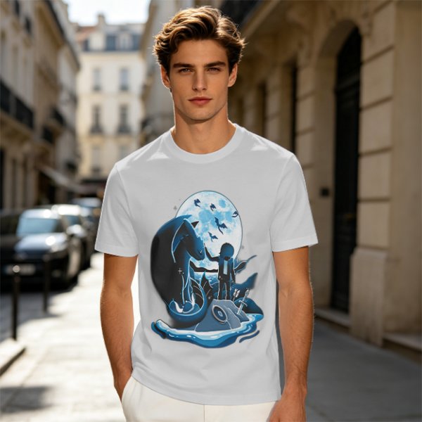 Olive T-Shirt With Dragon Rider Moonlit Fantasy Art Print