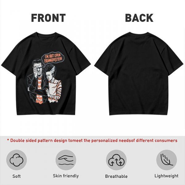 Olive T-shirt with Frankenstein and Bride 'I'm Not Even Frankenstein' Print