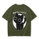 Olive T-Shirt With Sorry I Can't Black Cat Graphic Print