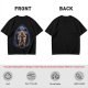 Olive T-Shirt with Muscular Hero Emerging from Hooded Figure Art