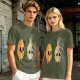 Olive T-Shirt With Surprised Flame and Burnt Ghost Character Art