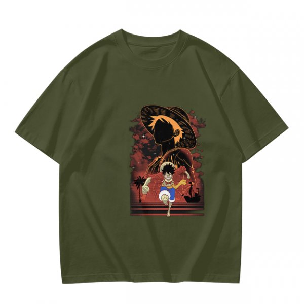 Olive Anime Graphic T-Shirt With Straw Hat Character Design
