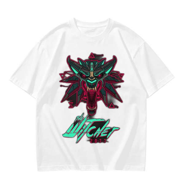 Olive T-Shirt With Cyberpunk Witcher Wolf Emblem Print