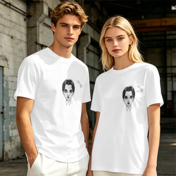 Oversized Olive T-Shirt With Wednesday Addams Portrait Print