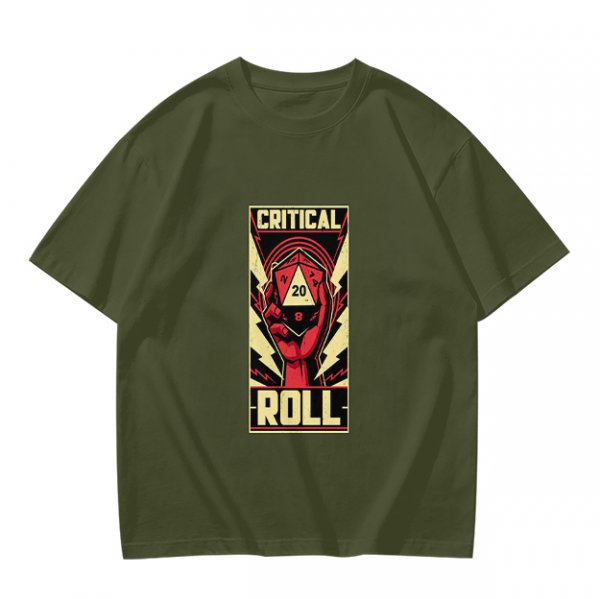 Olive Green T-Shirt With Critical Roll D20 Graphic