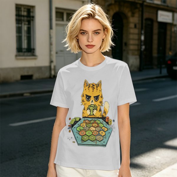 Grumpy Orange Cat Playing Settlers of Catan Board Game T-Shirt