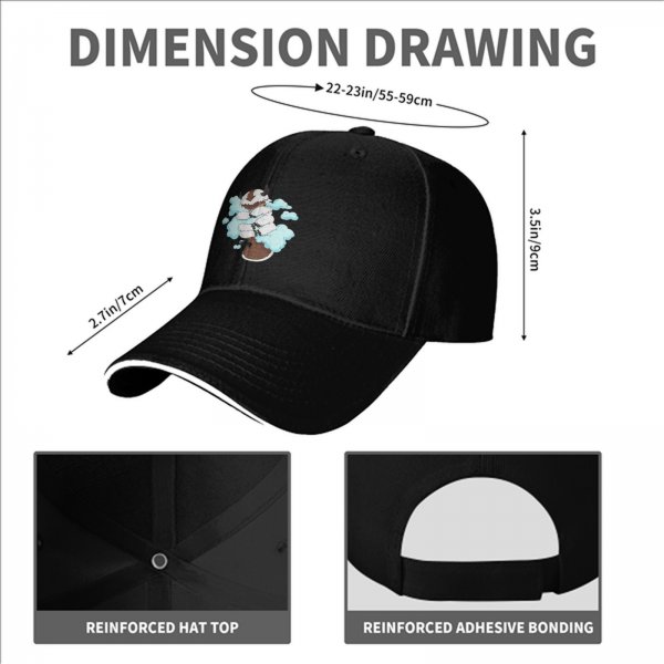Black Baseball Cap With Appa From Avatar The Last Airbender Cloud Print