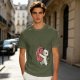 Olive T-Shirt With Cute White Cat Hugging Anatomical Heart Print
