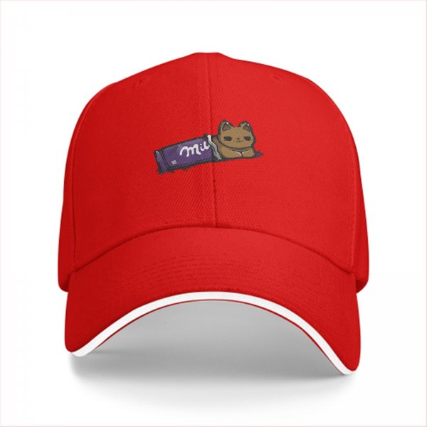 Black baseball cap with chocolate cat graphic design