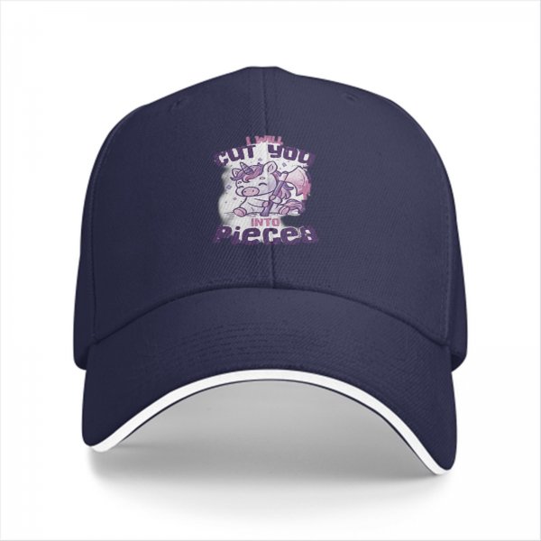 Black baseball cap with funny unicorn cut you into pieces graphic
