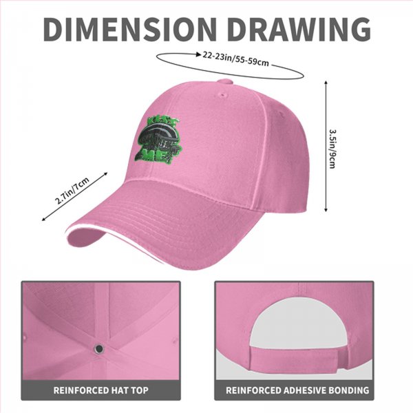 Black baseball cap with alien graphic and 'Kiss Me' text