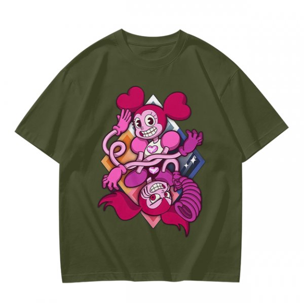 Olive T-shirt with Spinel Character Graphic Print