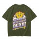 Olive graphic t-shirt with 'Someday We'll All Be Dead!' star and rainbow print