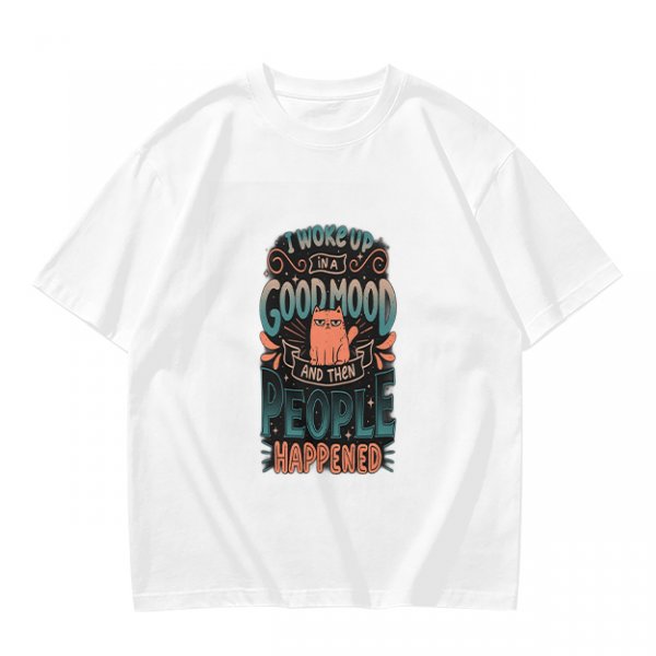 Olive t-shirt with 'I woke up in a good mood and then people happened' grumpy cat print
