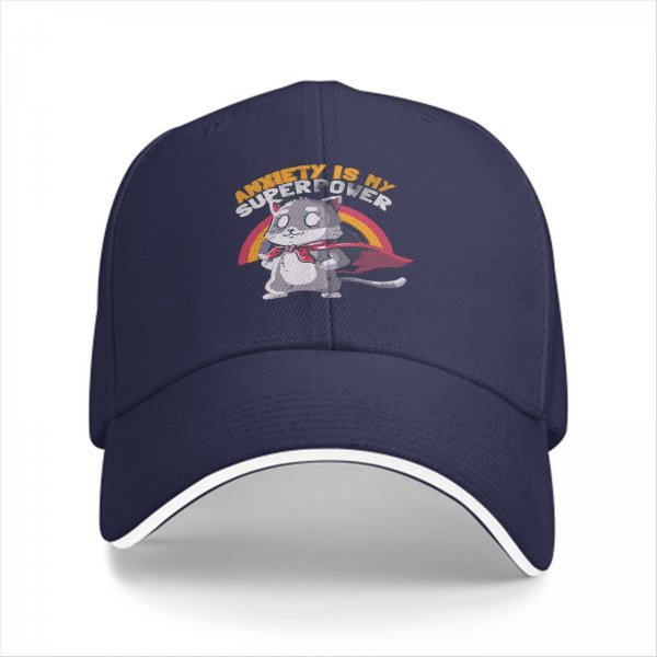 Anxiety Is My Superpower Cat Graphic Black Baseball Cap