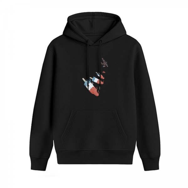 Black Hoodie With Falling Red White Blue Popsicle Print