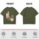 Olive green graphic tee with a sloth relaxing between anthropomorphic coffee mugs