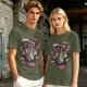Olive Graphic Tee With Surreal Fantasy Creature Art Print