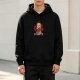 Black Hoodie With Fiery Donuts Anime Character Graphic Print