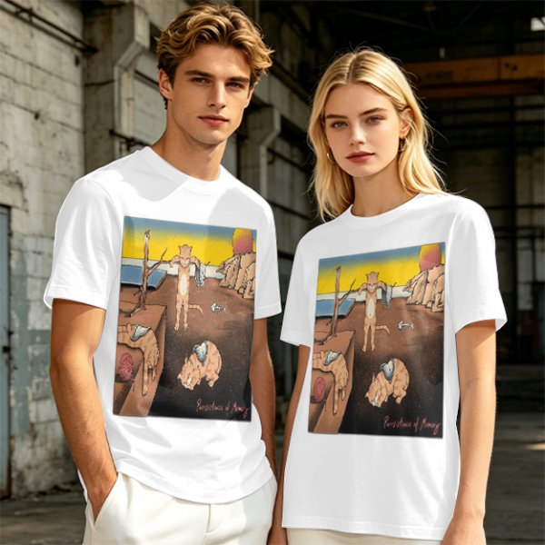 Olive T-Shirt With Surreal Cat Art Print