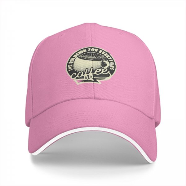 Black Baseball Cap With Coffee Themed 'Solution For Everything' Print