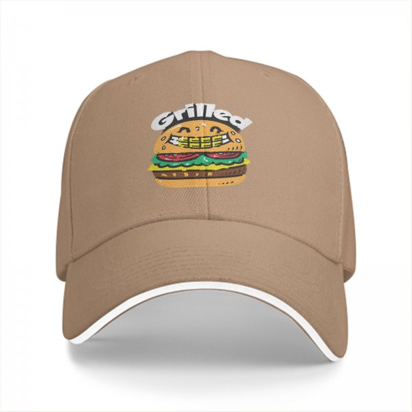 Black Baseball Cap With Grilled Smiling Burger Graphic