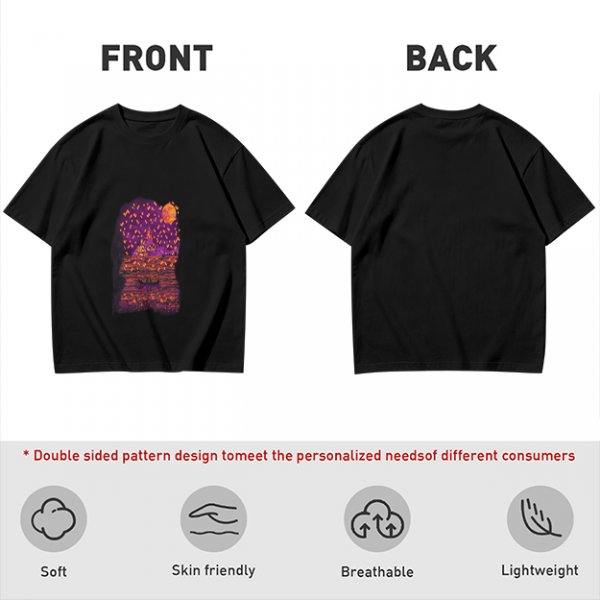 Olive T-Shirt with Purple Sunset Boat Scene Graphic