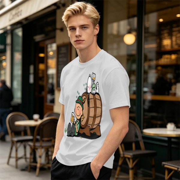 Olive T-Shirt with Charlie Brown and Snoopy at Oktoberfest Beer Barrel