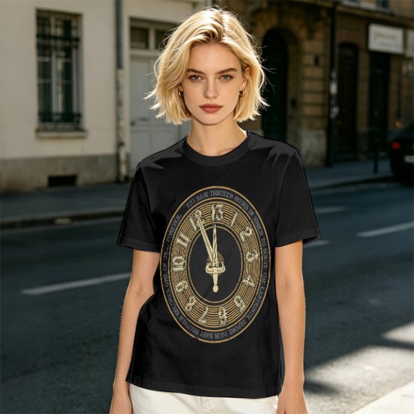 Olive T-Shirt With Thirteen Hour Clock Design