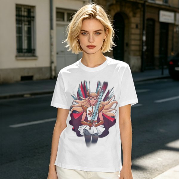Olive T-Shirt Featuring Fantasy Warrior Princess With Sword Art