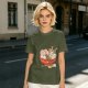 Olive T-Shirt With Cute Cat Ramen Bowl Graphic Print