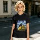 Olive T-Shirt with Starry Night Cat and Sunflowers Art Print