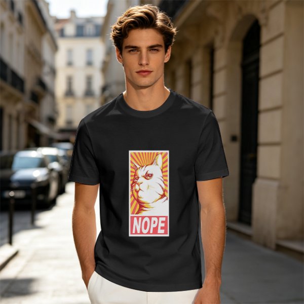 Olive Green T-Shirt With Grumpy Cat 'NOPE' Propaganda Print