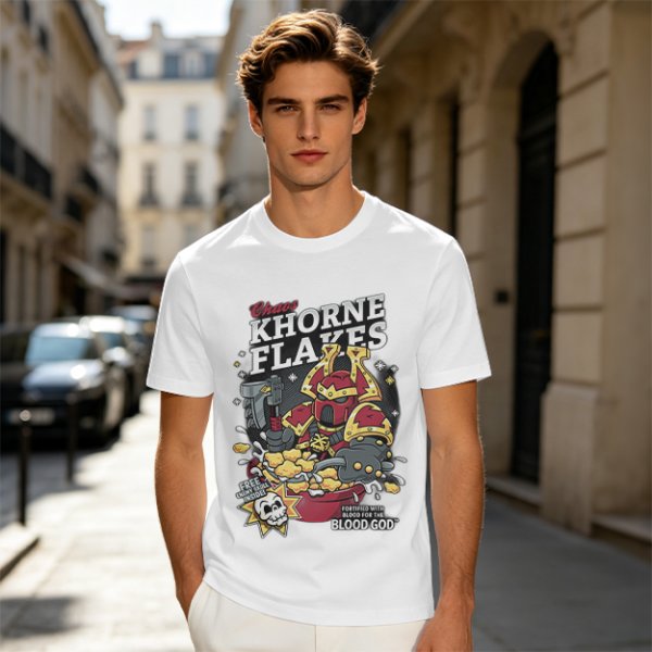 Khorne Flakes Chaos Cereal Themed Graphic T-Shirt