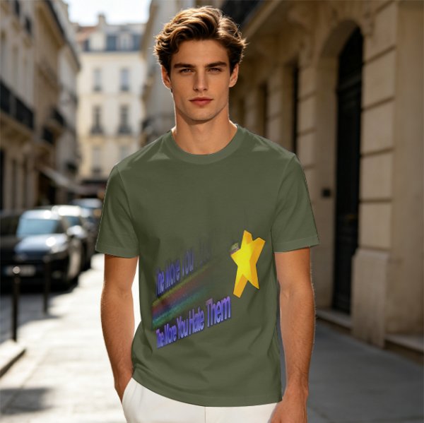 Olive Graphic T-Shirt With Star And Rainbow Text Design
