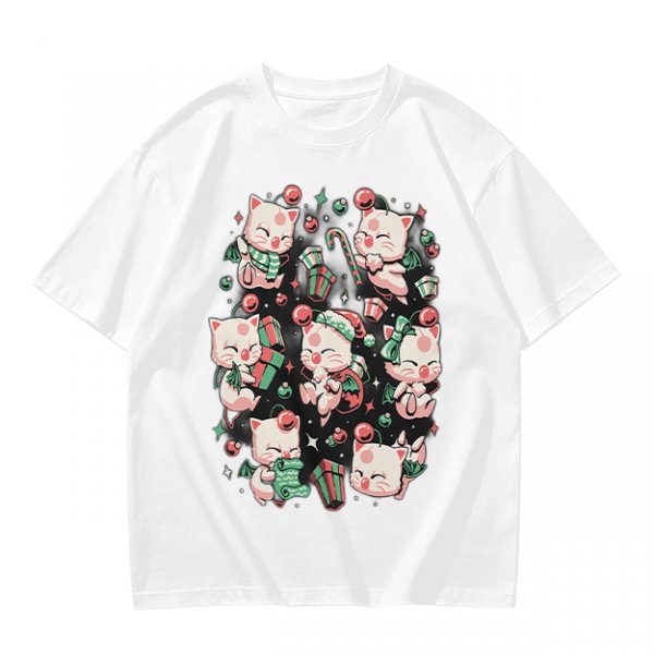 Olive Green T-Shirt With Cute Christmas Kittens And Holiday Gifts Print